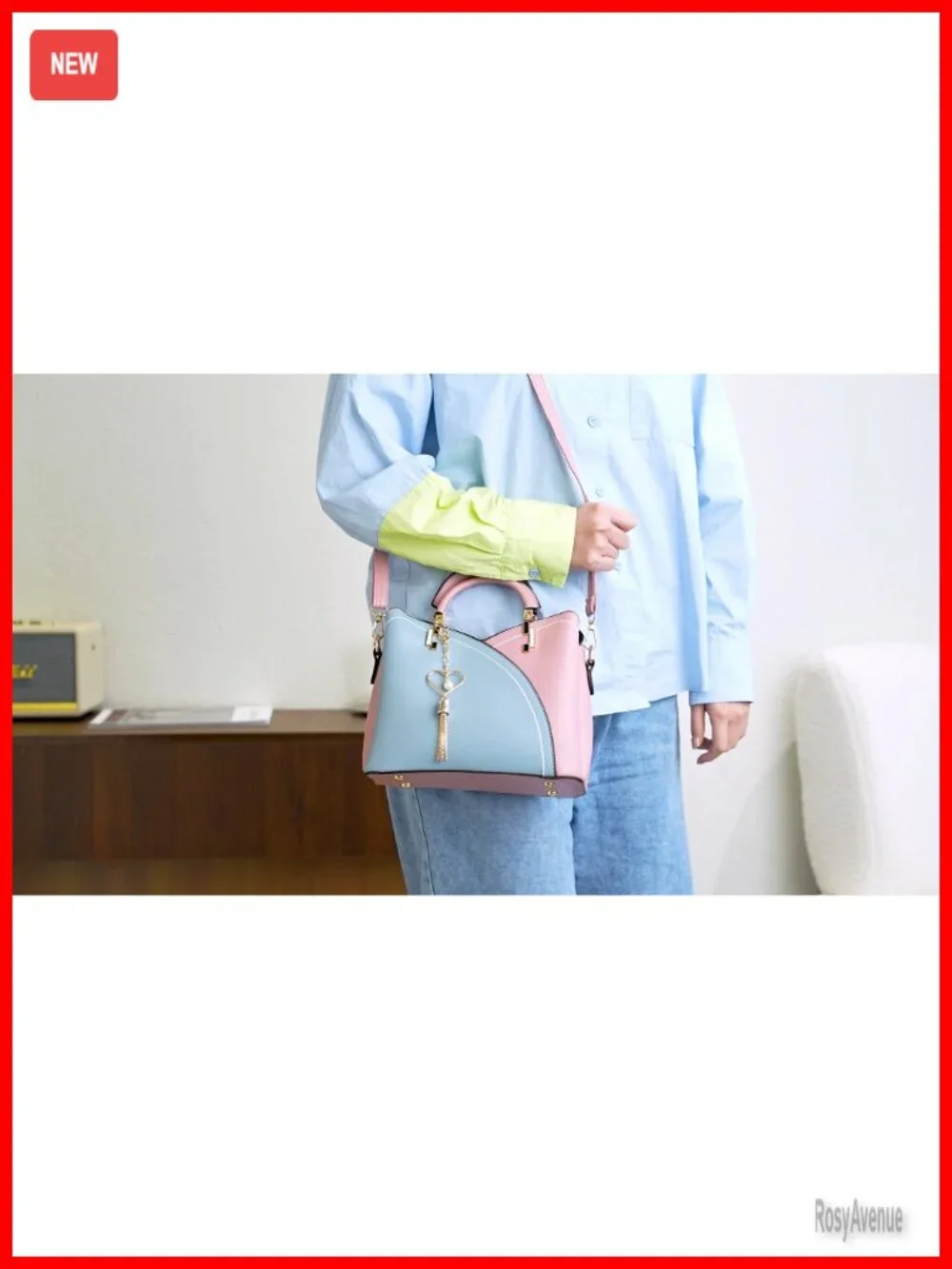 Small Faux Leather Crossbody Bag with Metal Pendant Lightweight Shoulder Satchel